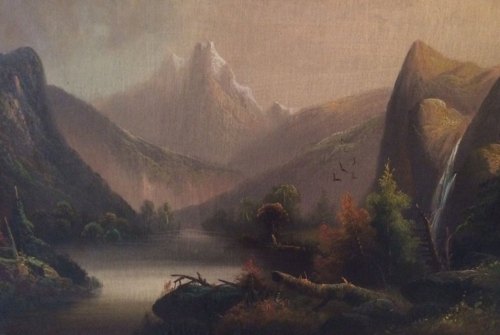 Misty Peaks Landscape – Vintage Oil on Canvas